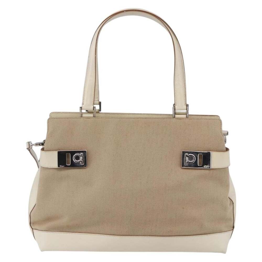 Salvatore Ferragamo Canvas Gancini Tote Bag Beige